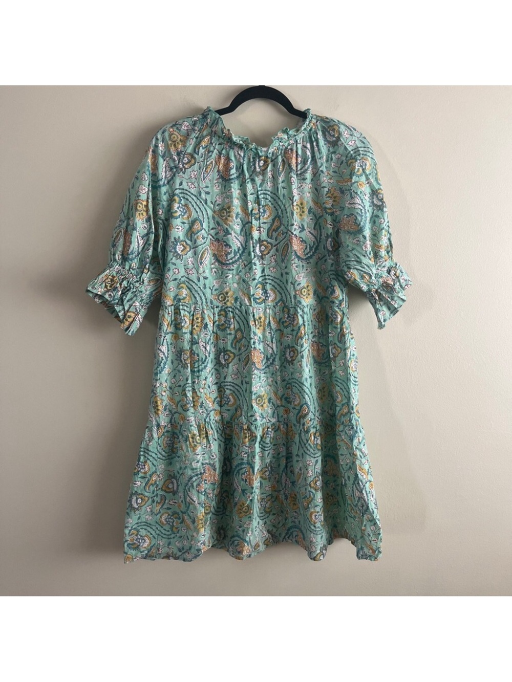 Mint Paisley Tiered Short Sleeve Dress